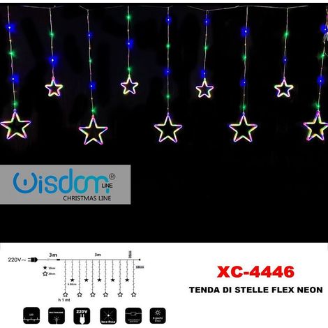 Trade Shop - WEIHNACHTSLICHTVORHANG NEON-STERNE MEHRFARBIGE LICHTER FEST 8 LICHTSPIELE XC-4446 -