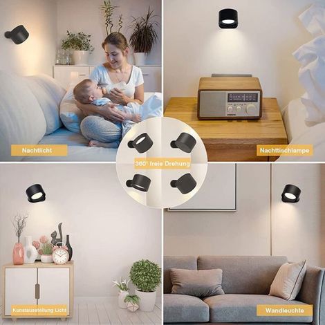 Applique Murale - LED - Commande Tactile - 3 Niveaux de Luminosité - 3 Températures de Couleur - Rotation 360° - Pour Chambre à Coucher - Bois - 1 Pièce (1/4)