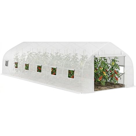 Serre de jardin tunnel grande taille avec bâche PE cadre en acier porte enroulable et 12 fenêtres 8 x 3 x 2 m blanc (1/5)