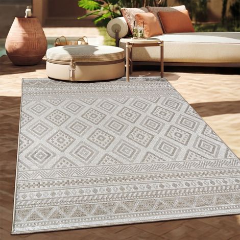 Paco Home Tappeto Per Esterno Da Balcone Terrazza Tappeto Cucina Moderno Boho Etnico 160x220 cm, Beige 2