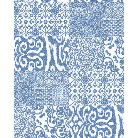 Baroque wallcovering wall Profhome VD219149-DI hot embossed non-woven wallpaper embossed collage style shiny blue white 5.33 m2 (57 ft2) (1/4)