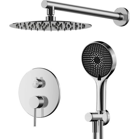 Duschsystem, Unterputz-Duscharmatur Chrom, Duscharmaturen-Set Duschsystem mit 30-cm-Regendusche, 360° verstellbarer Regenduschkopf, Handbrausen-Komplettset, Duschkopf mit Anti-Kalk-Düsen (1/5)