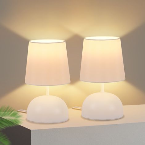 GBLY Nachttischlampe 2er Set Tischlampe mit Kabel - Tischleuchte Weiß Stoff Nachtlampe Modern Schlafzimmer Bettlampe Design Klein Schreibtischlampe für Wohnzimmer Büro Bett Tisch Fenster Hotel