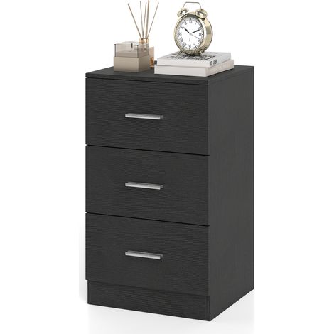 COSTWAY Nightstand Modern Bedside Table with 3 Storage Drawers Black
