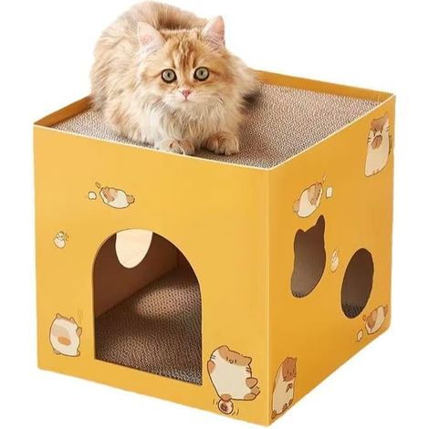 Maison pour chat à deux niveaux, boîte à griffer en carton ondulé double couche (1/5)