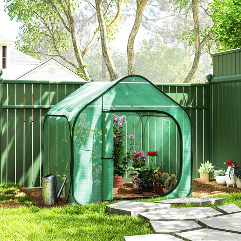 Mini Serre Pop-Up 1,5m² – Porte Zippée, PE, Pour Légumes Plantes Fleurs, Vert