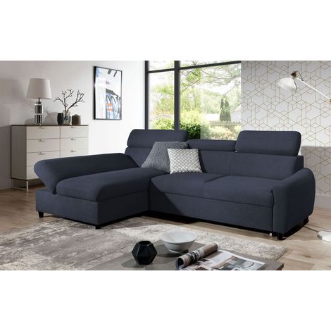 Ecksofa Schlafsofa Sofa ANTON XS in Stoff Esito Dunkelblau Ottomane Links (1/4)