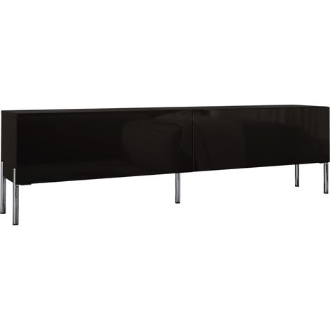 Meuble TV : Noir Mat, pieds Chrome, 170 x 52 x 32 cm (1/5)