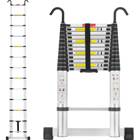 TEENO Escalera Telescópica de 3.8 m de Aluminio, Plegable, Reposabrazos Extraíble, Multifunción Portátil Plegable Extensible, Carga Máxima de 150 kg