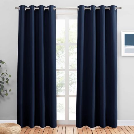 2x Rideau occultant thermique 100 x 160 cm - Rideau de salon isolant thermique avec œillets - occultant et opaque - idéal pour chambre et salon -bleu. (1/4)