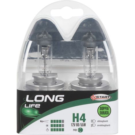 H4 Long Life Coppia di lampadine per luci auto 12V 60/55W P43t (1/3)
