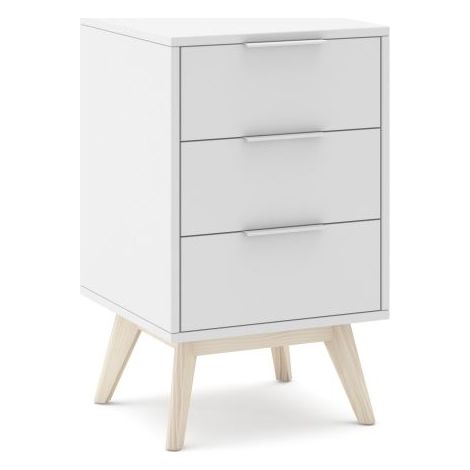 Mesita de noche de 3 cajones y patas 40x65,5 cm Numa Blanco - Oak Soft (ancho) x 65,5cm (alto) (1/5)
