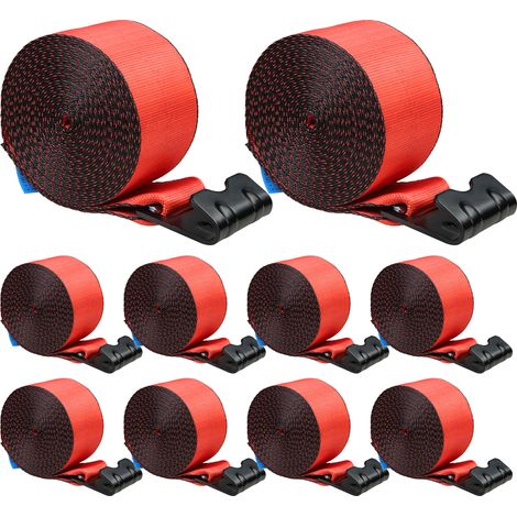 VEVOR Correa de cabrestante 4" x 30 pies 10 Piezas Capacidad de carga 2,7T Correas de camión de resistencia a la rotura 8,2 T con gancho plano, control de carga para remolques, granjas, rescates, rojo
