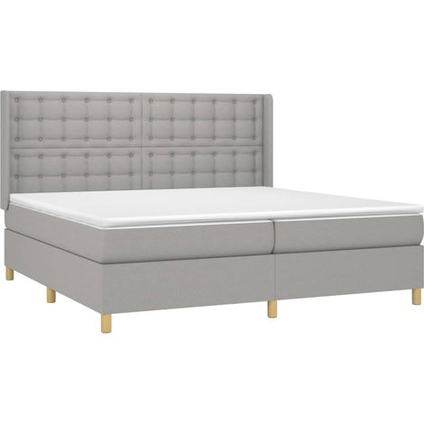 Cadre de lit LED avec sommier tête de lit matelas surmatelas 200x200 cm tissu gris clair TDL0207774