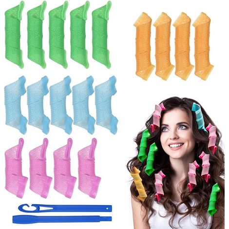 Bigoudi Bigoudis, 18pcs DIY Magic Hair Waves Curls Boucles en Spirale Sans Chaleur avec Crochets de Coiffage pour Femmes, Filles, Cheveux Courts, Moyens, Longs, La Plupart des Types de Coiffures