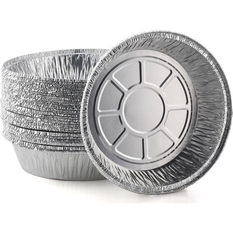 50 barquettes rondes en aluminium de 18 cm de diamètre, résistantes à l'huile et à la chaleur, pour la cuisson au four, le rôtissage et la friture. Usage domestique. (1/5)