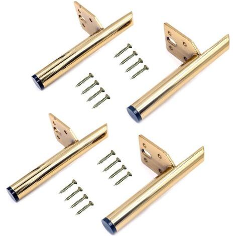 Lot de 4 pieds de meubles en fer, 13 cm, pieds de table en métal, pieds de support de meubles, modernes, livrés avec 20 vis, pour canapé, table basse, meuble TV, lit et autres meubles (doré)
