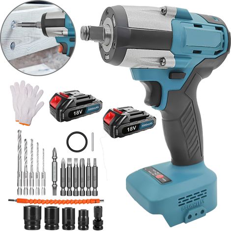 Clé à chocs sans fil 500 Nm – Moteur sans balais – 2 batteries 3.0Ah incluses + 4 douilles – Pour roues de voiture, camping-car et poids lourds (1/5)