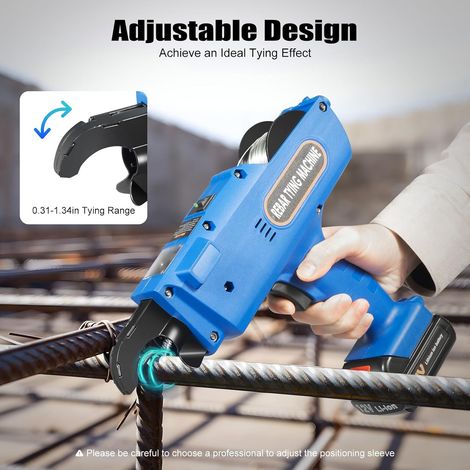 12V Relieuse automatique d'armature - Machine à relier 8-34 mm - Rebar béton armé - Avec 2 batteries (bleu) (1/5)