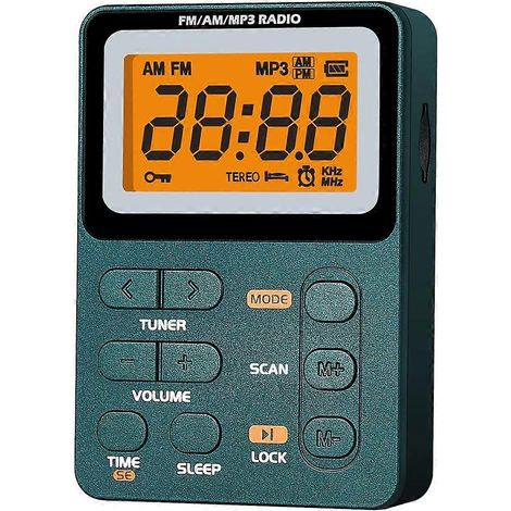 Radio FM/AM/MP3 compacte avec batterie rechargeable 600 mAh, idéale pour les sports de plein air, les loisirs et le divertissement (États-Unis). (1/5)