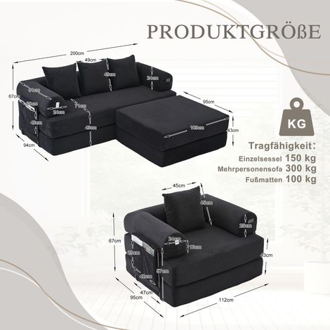 Canapé 4 places modulable en velours côtelé, pouf assorti inclus – cadre métallique robuste, poche de rangement latérale, 4 coussins moelleux. Rembourrage mousse haute densité, polyvalent et configura (1/4)