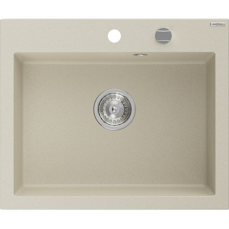 Mexen Elix évier granit 1 bac 600 x 500 mm, beige, siphon chromé - 6525601005-69 (1/5)