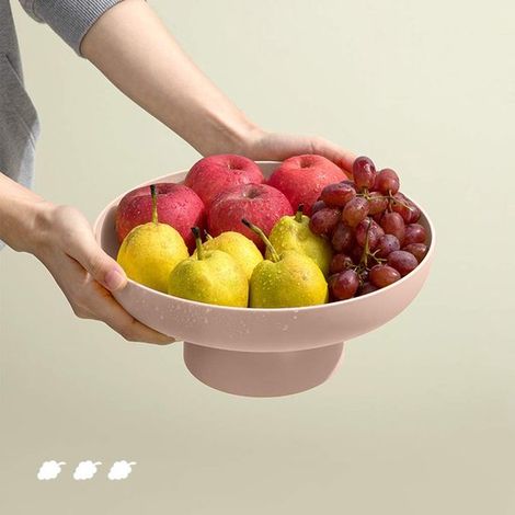 Plateau à fruits en plastique, bol rond avec socle amovible multifonction, présentoir décoratif pour cuisine, plan de travail, table, 26,4 x 26,4 x 11,4 cm, rose (1/3)