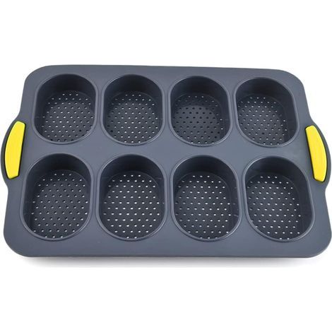 Mini Baguette Non-Stick Silicone Baking Tray - 8 Grid French Loaf Pan Non-Stick Perforated Pan Crispy Bread Tray, 34X24cm