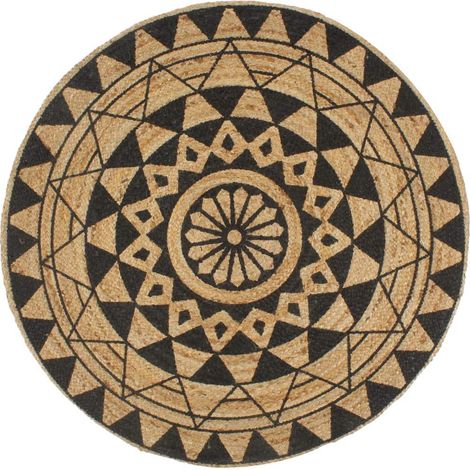 Alfombra de yute tejida a mano con estampado negro 120 cm vidaXL