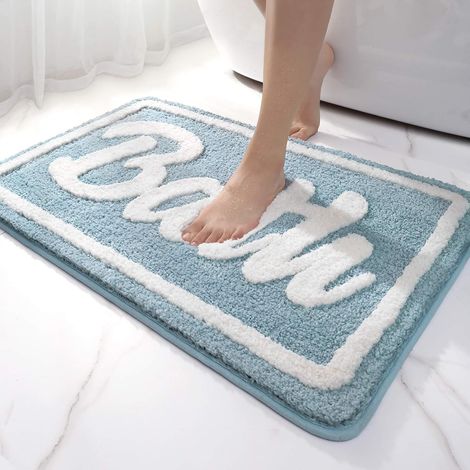 Non-slip bathroom mat, soft microfiber bathroom mat, absorbent shower mat, machine washable, 40 x 60 cm - Blue