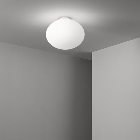 Plafoniera Contemporanea Saturno Vetro Bianco 2 Luci E27 Ip20 D40 (1/2)