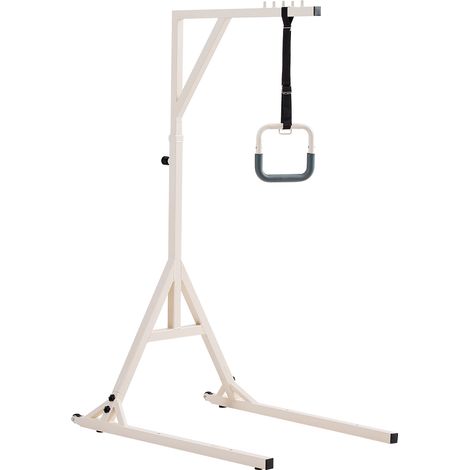 VEVOR Potence de Lit, Barre Trapeze de Lit Reglable en Hauteur avec 2 Roues, Capacite 158,7 kg, Aide a se Lever pour Personnes Âgees, Handicapees, Alites, Hopital, Maison de Retraite, Soins a Domicile