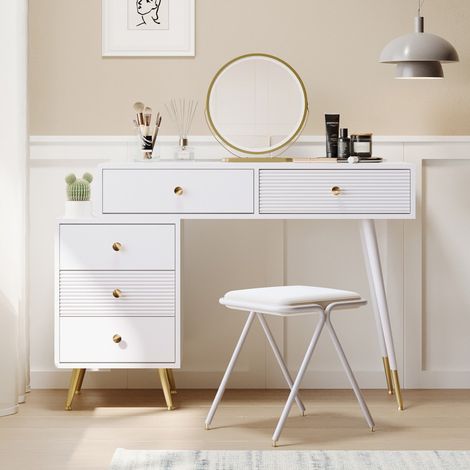 Toeletta con specchio LED touch - 100x40x78 cm - Tavolino da trucco con contenitori modulari - Bianco