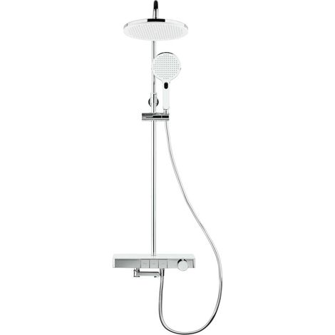 Swiss Aqua Technologies Wannen-/Duschsäule mit 3-strahliger Handbrause, Thermostatmischer, höhenverstellbarer Stange Weiß/Chrom