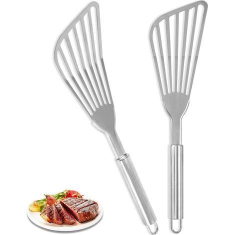 Confezione da 2 spatole da pesce in acciaio inox, spatola da pesce di alta qualità, spatola flessibile per barbecue, spatola in metallo forata per girare quiche di pesce e frittelle di bistecca