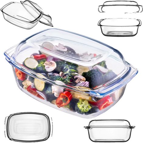 Fuente para horno, capacidad de 5,8 L, vidrio de borosilicato, resistente a temperaturas de -40 °C a +300 °C, materiales aptos para uso alimentario, apta para lavavajillas. (1/5)