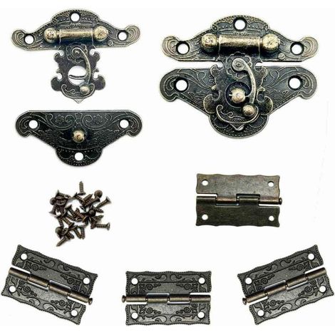 2 Pièces de Serrure de Boîte à Bijoux de Décoration D'armoire de Meubles de Conception Antique Vintage et 4 Pièces de Charnière Vintage, avec Suffisamment de Vis de Couleur Bronze