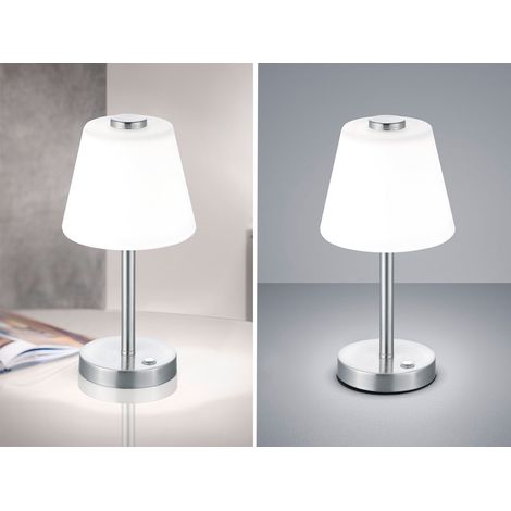 LED Touch me Tischleuchte EMERALD Silber matt, Glaslampenschirm Weiß, H: 29cm (1/5)