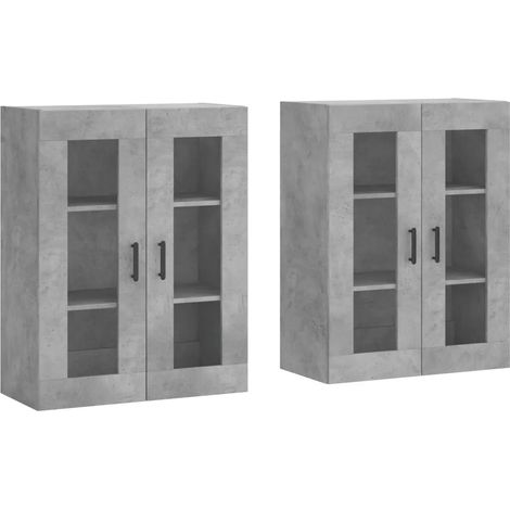 Set di 2 armadietti da parete pratici portaoggetti decorativi 69,5 x 34 x 90 cm in legno multistrato grigio cemento 020055436