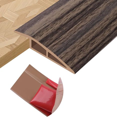 Barre de seuil adhesive seuil de porte en PVC bande de transition sol stratifié transitions de tapis (Grain de bois brun grisâtre, 10mm×1m) (1/5)