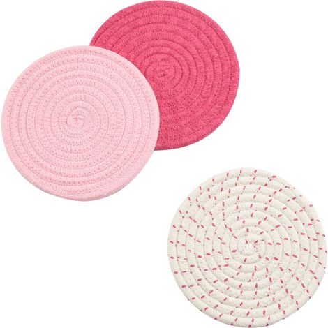 Ensemble de trois tapis tissés en fil de coton, tapis isolant rond, dessous de tasse, dessous d'assiette, dessous de bol, dessous de table (1/5)