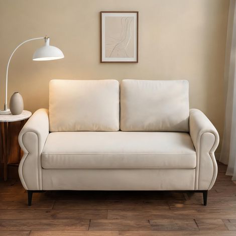 Canapé fixe 3 places en tissu blanc crème avec ressorts ensachés (1/5)