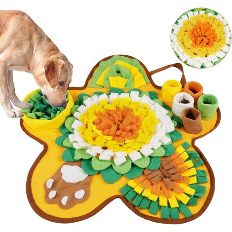 Tapis à renifler pour Chien, 60CM Cinq Étoile Tapis de Fouille Alimentation Lente, Tapis Reniflant Formation d’Animaux Lavable en Machine Pliable pour Lapin, Chat, Chien (Jaune Blanc) (1/5)
