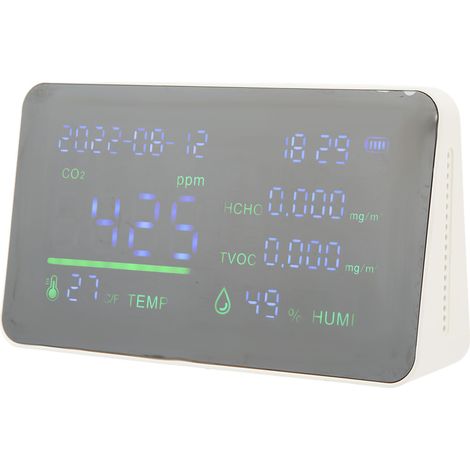 Luftqualitätsmonitor – CO₂-Detektor, USB-Ladefunktion, Kohlendioxid- (HCHO-), Temperatur- und Feuchtigkeitsdetektor mit großem Display – Weißes Infrarotmodell (1/5)