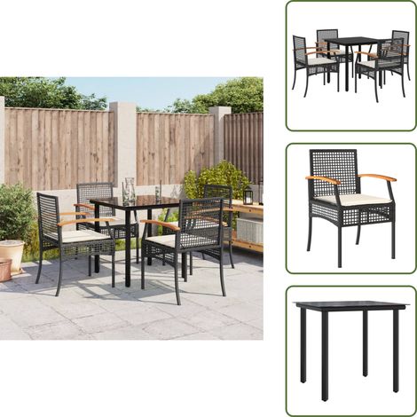 The Living Store 5-tlg. Garten-Essgruppe mit Kissen Schwarz Poly Rattan - Gartenstuhl (1/5)