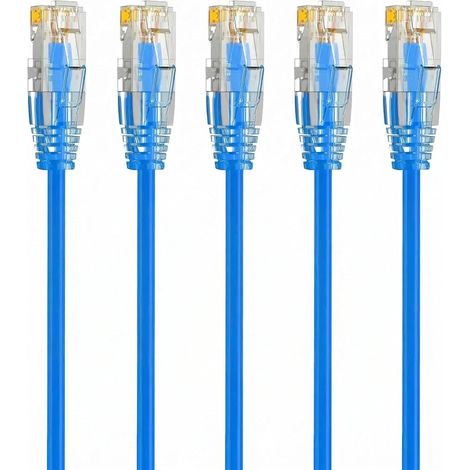 Cat 6A RJ45 Cable Blue 0.5 Metre, Cat 6 Ethernet Cable 10Gbps 550MHz, 28AWG Pure Copper Network Cable, 5 Pack Short Ethernet LAN Cables, Ultra Thin Patch Cord for Network Cabinet (1/5)