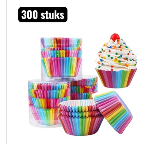 300 pièces - Moules à pâtisserie - Moules à cupcakes arc-en-ciel - Caissettes en papier pour muffins, chocolats et boules de riz gluant - Emballage festif - Accessoires de pâtisserie (1/4)