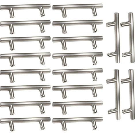 Juego de 20 tiradores de acero inoxidable para armarios de cocina, tiradores para muebles de cocina, distancia entre centros de 64 mm, acabado cepillado. (1/5)