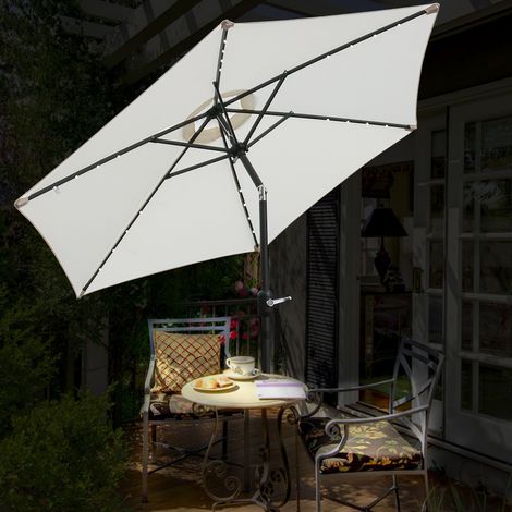 Patio Garden Parasol LED Lights Sun Shade Round Umbrella with Crank Tilt 2.5M Cream