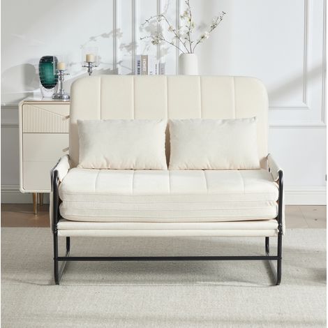 2-Sitzer Schlafsofa 104x85x92 cm aus beiger Chenille, Seitenfächer, platzsparend – MEUBLIV (1/5)